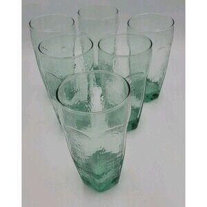 Set Of 6 Vintage Green Libbey Chivalry Ice Tea/Water Glasses - 6 1/4" Tall